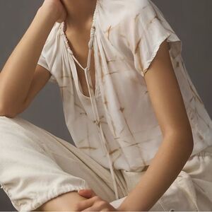 Anthropologie Cloth & Stone Tie-Neck Peasant Top Neutral M NWT